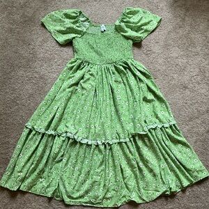 NWT~1970’s Inspired Green Floral Tiered Maxi Dress, Women’s 1X/16, Boho, Prairie